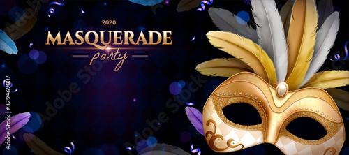 Gold masquerade mask banner
