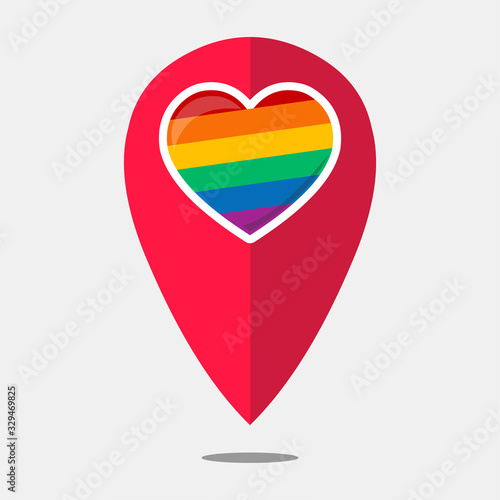 pin location with  heart shaped rainbow flag vector illustration 