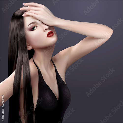Sexy brunette long hair woman