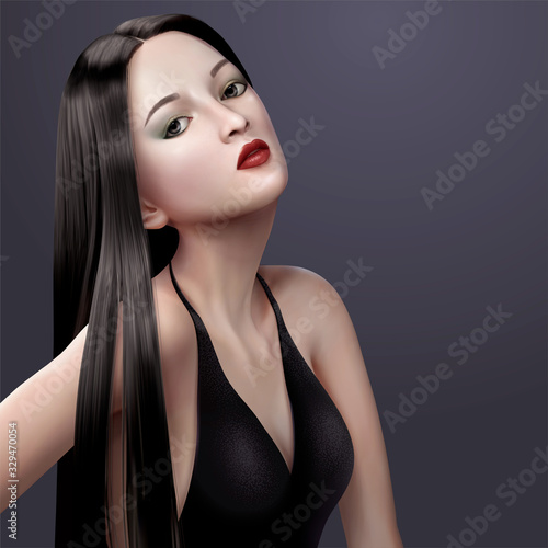 Sexy brunette long hair woman