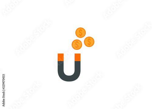 magnet and money, flat design style vector icon