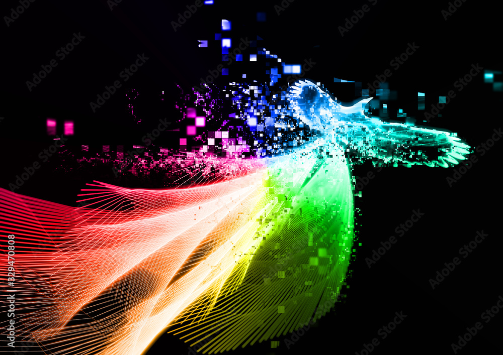 虹色に光輝く伝説の鳥がはばたく Stock Illustration | Adobe Stock