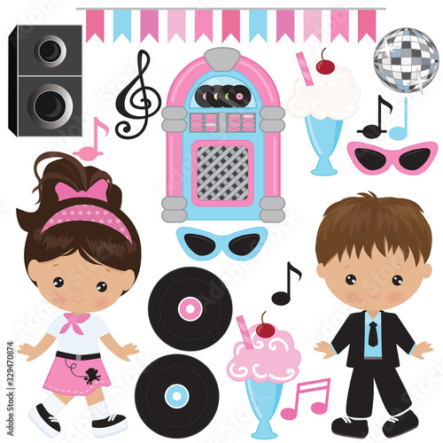 Sock Hop party vector cartoon illustration 