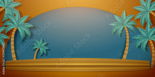 palm tree and bronze stage