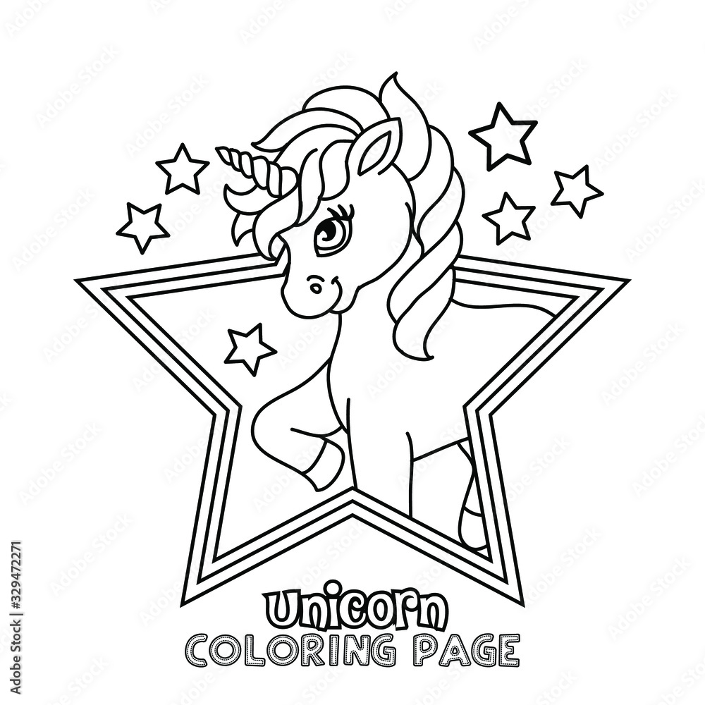 Unicorn Coloring Page for Kids Stock-Vektorgrafik | Adobe Stock