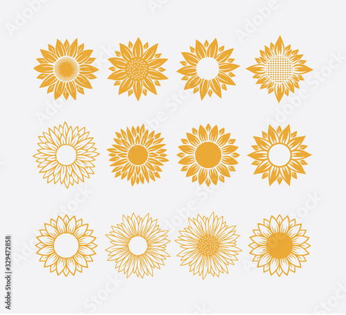 set of sun symbol or sunflower vector logo design concept isolated on white background