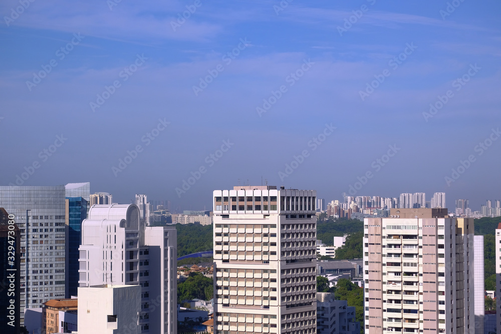 low angle view of singapore financial buildings at morning 
