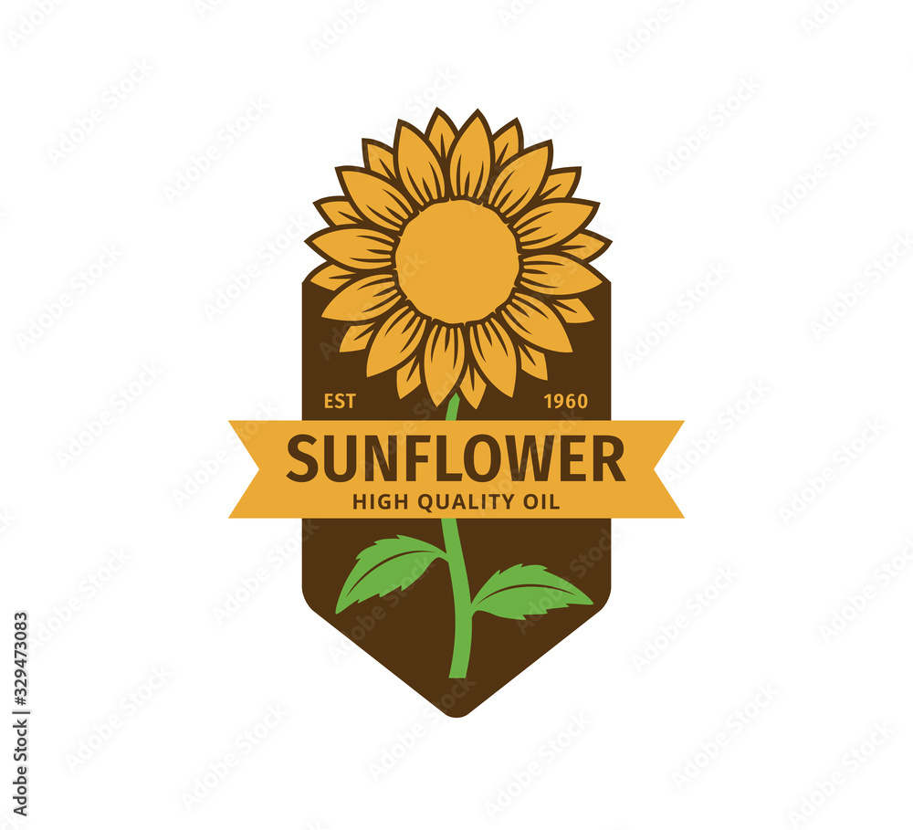 sunflower oil product label vector logo design concept in yellow and
