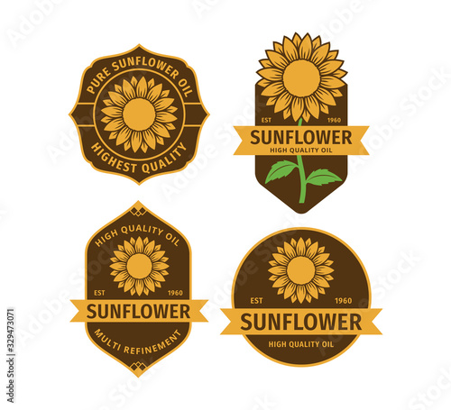 sunflower oil product label vector logo design set concept in yellow and brown color