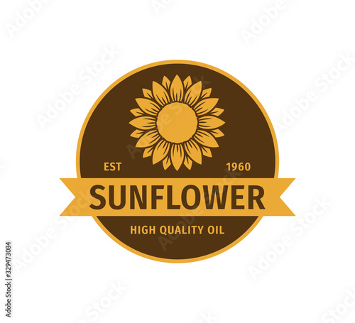 sunflower oil product label vector logo design concept in yellow and brown color