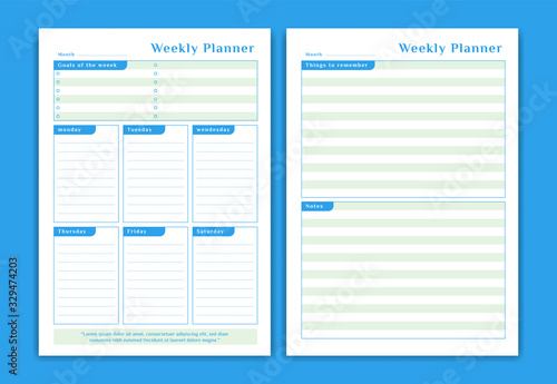 Weekly schedule planner monday to saturday simple table format blue color style with weekly goals