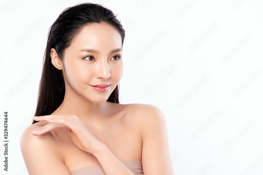 Portrait beautiful young asian woman clean fresh bare skin concept. Asian girl beauty face skincare and health wellness, Facial treatment, Perfect skin, Natural makeup, on white background, Portrait beautiful young asian woman clean fresh bare skin concept. Asian girl beauty face skincare and health wellness, Facial treatment, Perfect skin, Natural makeup, on white background,