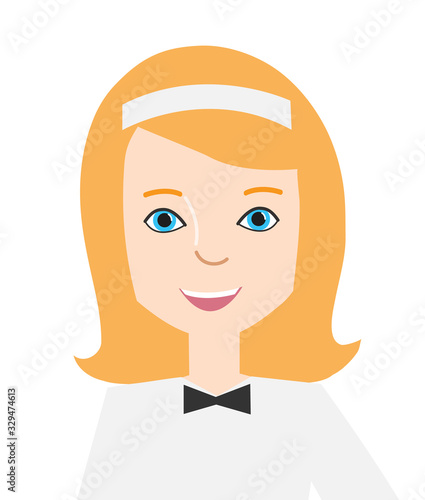 Avatar, portrait of a waitress girl. Isolated on a white background. Flat, cartoon style, design. Vector illustration.