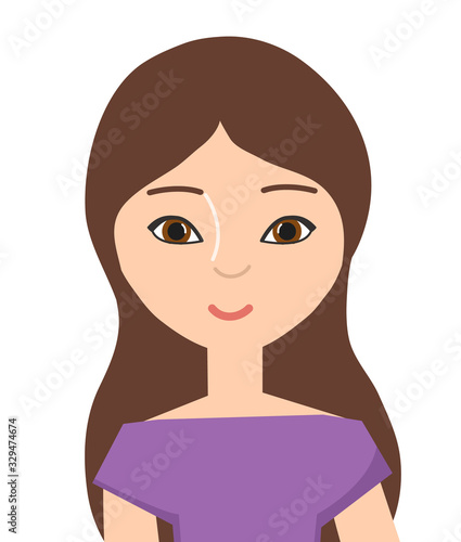 Avatar, portrait of a brunette girl. Isolated woman on a white background. Vector illustration.