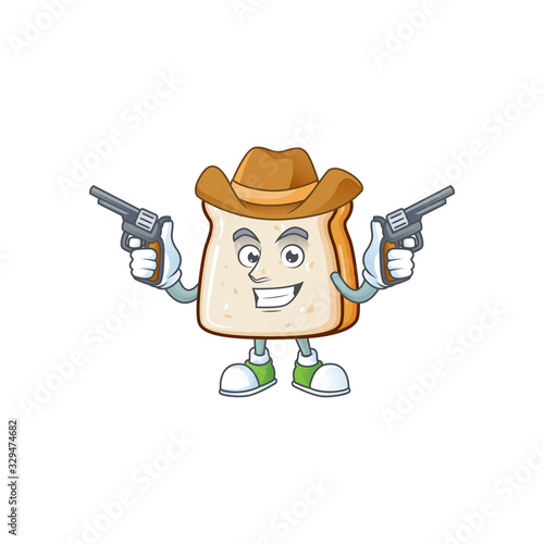 Cool cowboy cartoon design of slice of bread holding guns