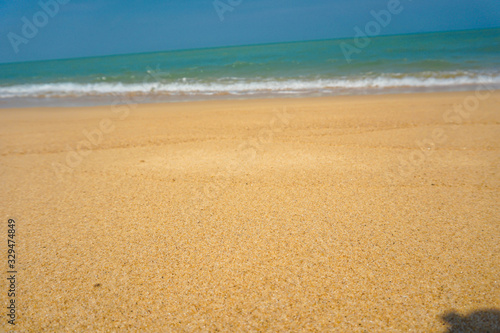 Golden sand beach has sand  sea water  sand  the sea water on the sand.