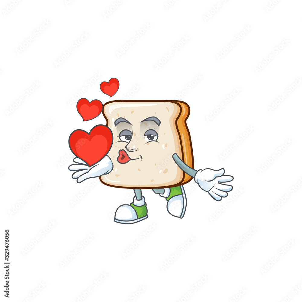 A romantic cartoon character of slice of bread with a heart A romantic cartoon character of slice of bread with a heart