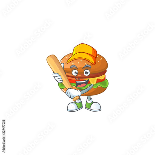 Cartoon design of hamburger having baseball stick