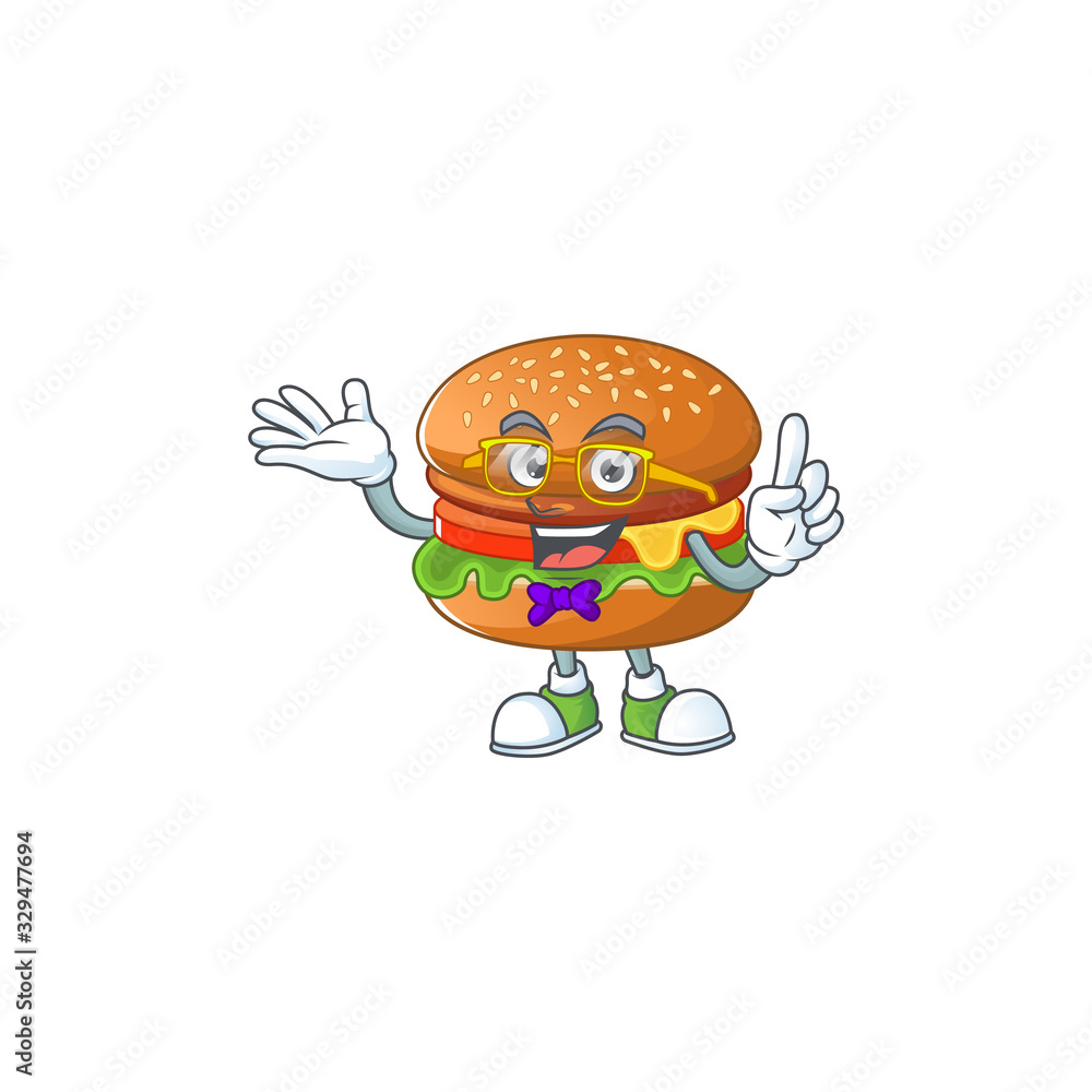 Super Funny hamburger in nerd mascot design style Super Funny hamburger in nerd mascot design style