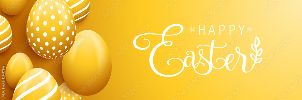 Happy easter eggs banner background card - obrazy, fototapety, plakaty 