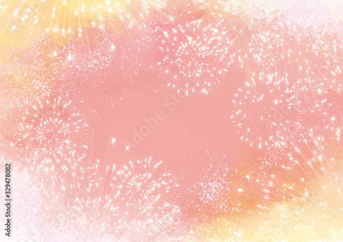 花火：花火　花火大会　火花　風物詩　8月　フレーム　枠　水彩　イベント　年中行事