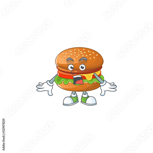 A mascot design of hamburger making a surprised gesture