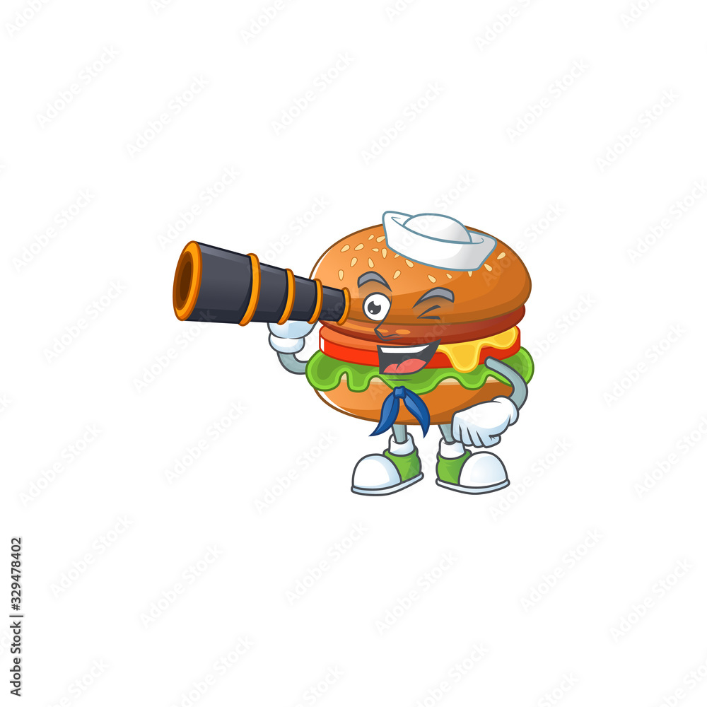Hamburger in Sailor cartoon character design with binocular