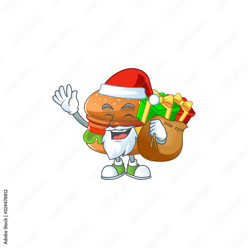 Hamburger Cartoon character of Santa with box of gift