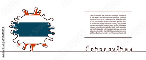 Abstract virus silhouette and Coronavirus text in thin line style. Coronavirus virus danger relative illustration. Medical research theme. Virus epidemic alert. Flag of the Thailand