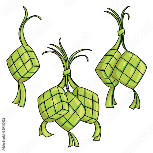 Illustration of cute cartoon ketupat or rice dumpling.