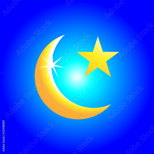 Crescent moon and star with background