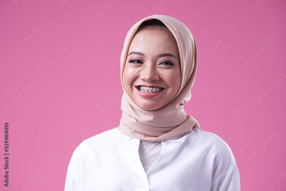 Beauty asian women wearing scarf with variety reaction face