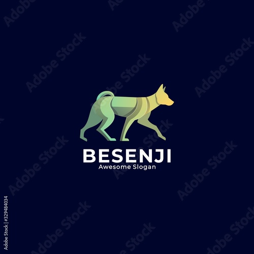 Vector Logo Illustration Dog Walking Gradient Colorful Style.