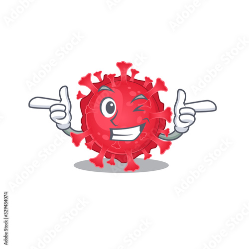 Smiley coronavirus substance cartoon design style showing wink eye