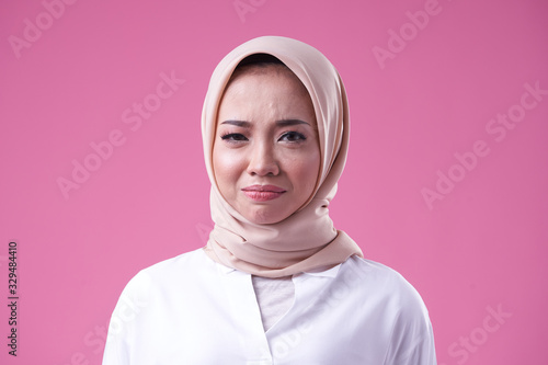Beauty asian women wearing scarf with variety reaction face