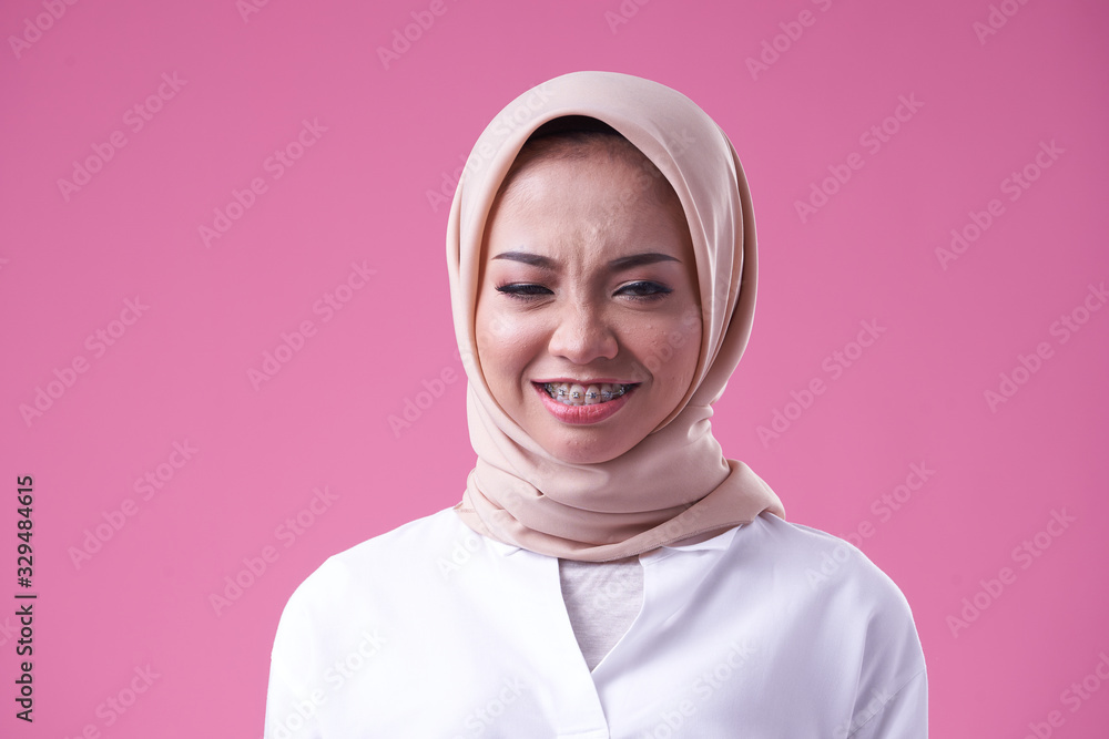 Beauty asian women wearing scarf with variety reaction face Beauty asian women wearing scarf with variety reaction face