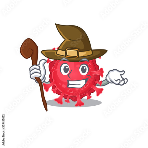 Cute and sneaky Witch coronavirus substance cartoon design style