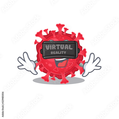 A picture of coronavirus substance character with Virtual reality headset