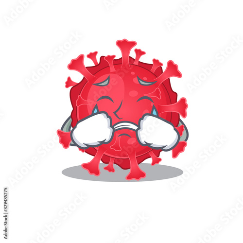 A Crying coronavirus substance cartoon mascot design style