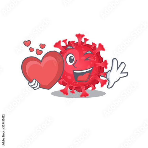 A romantic cartoon design of coronavirus substance holding heart