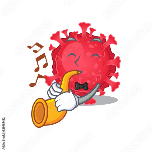 Coronavirus substance cartoon character design playing a trumpet