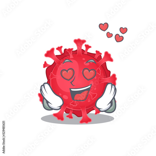 cute coronavirus substance cartoon character showing a falling in love face