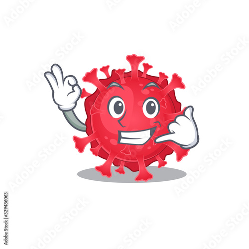 Coronavirus substance mascot cartoon design showing Call me gesture