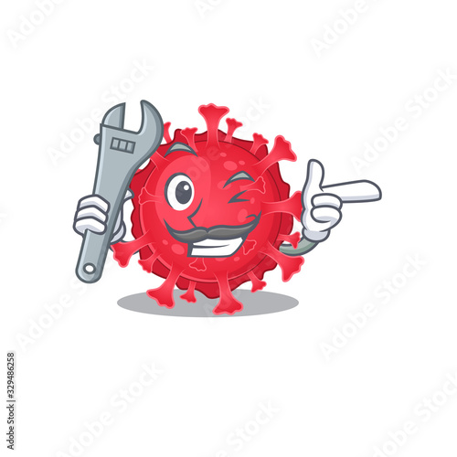 A picture of cool mechanic coronavirus substance cartoon character design
