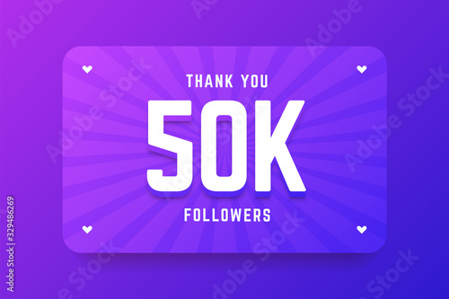50k followers illustration in gradient violet style. Vector illustration for celebrating number of followers and subscribers.