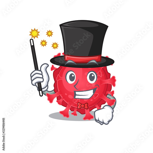Charming coronavirus substance cartoon design performance as a Magician style