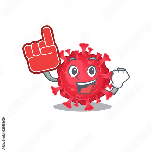 Coronavirus substance mascot cartoon style with Foam finger