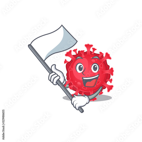 Coronavirus substance cartoon character design holding standing flag