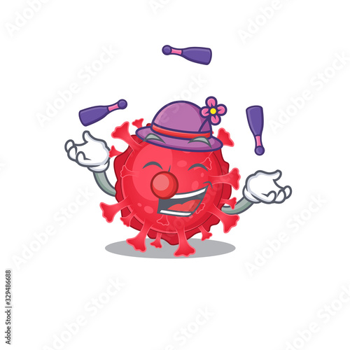 A sweet coronavirus substance mascot cartoon style playing Juggling
