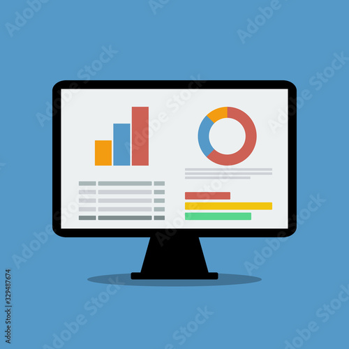 dashboard with charts and table on personal computer screen